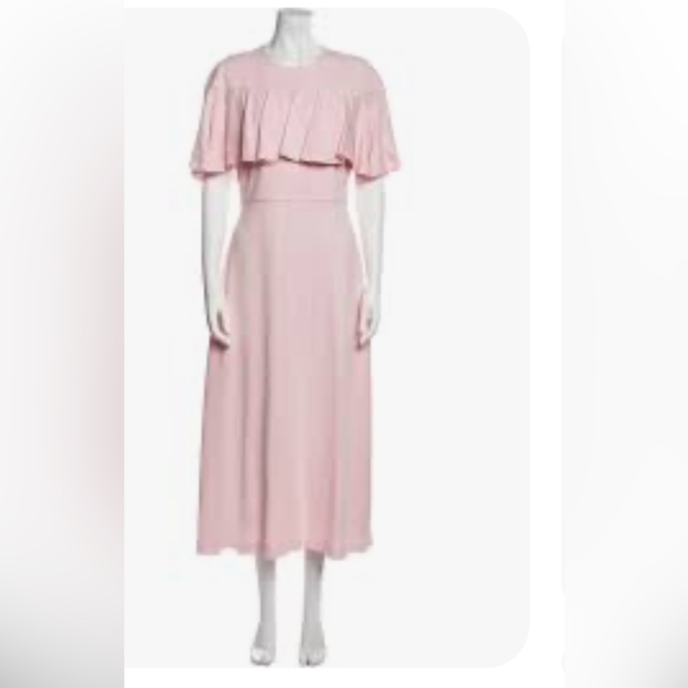 Chic Pink Midi Dress with Ruffle Detail